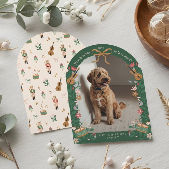 Tass La La Woof Nutcracker Pet Photo jul Card Inbjudningar (Paw La La Woof Nutcracker Pet Photo Christmas Invitation)
