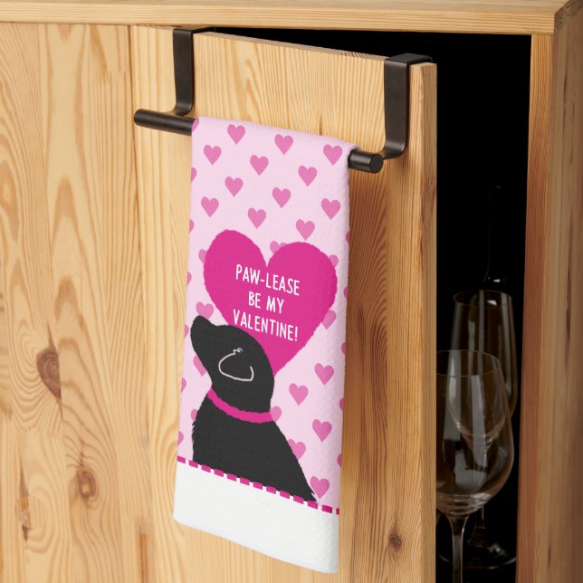 Tass-Lease BE My Valentine Black Hund Kitchen Towe Kökshandduk (Thirds Fold)