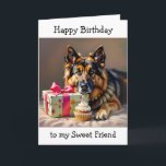 Tass-lite födelsedag för Friend | Tyska shepherd Kort<br><div class="desc">Ett lustigt födelsedagskort för en vän som kärlekar sin tyska Shepherd! En söt tysk Shepherd-hund med huvudet vilande på en födelsedagspresent och en söt hund inuti. Önskar en tass-lite födelsedag!</div>