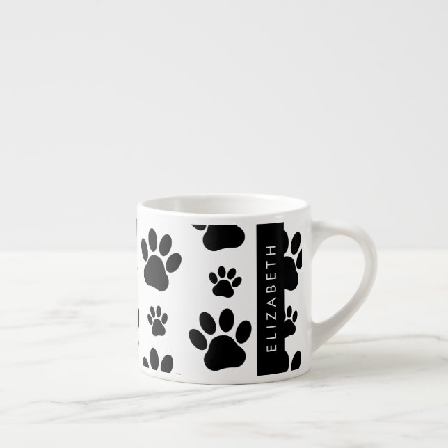 Tass Mönster, Hund, Tassar, Svartvit, ditt namn Espressomugg (Höger)