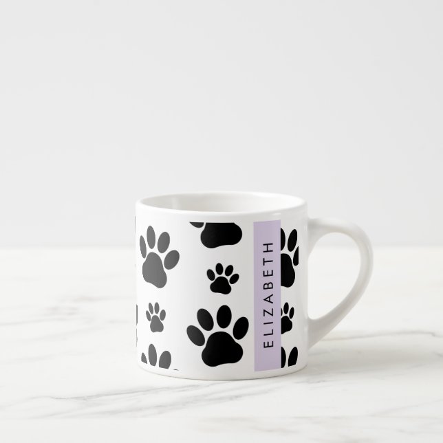 Tass Mönster, Hund, Tassar, Svartvit, ditt namn Espressomugg (Höger)