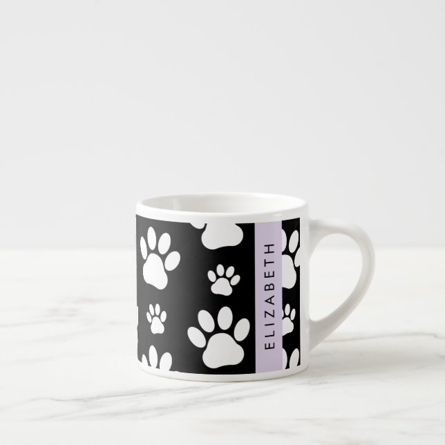 Tass Mönster, Hund, Tassar, Svartvit, ditt namn Espressomugg (Höger)