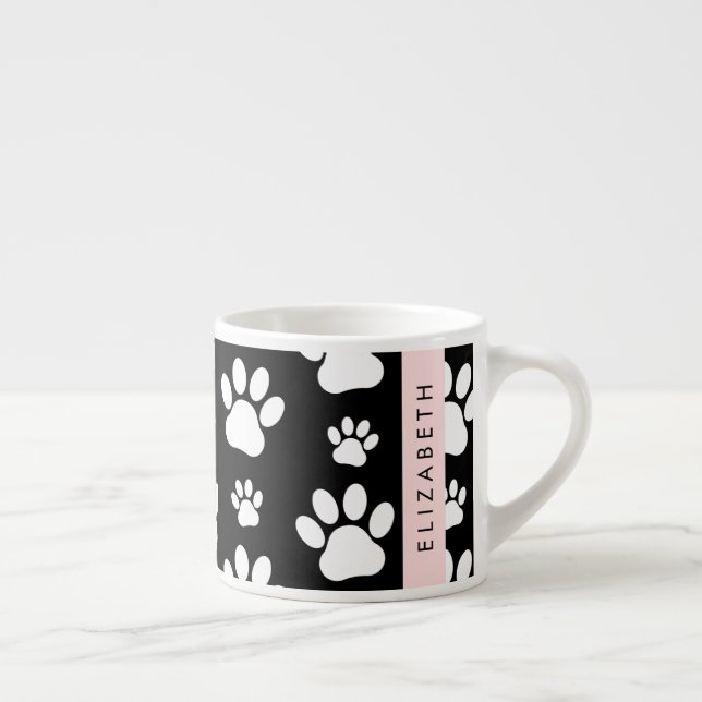 Tass Mönster, Hund, Tassar, Svartvit, ditt namn Espressomugg (Höger)