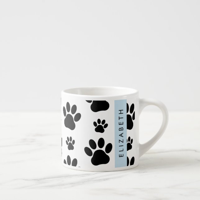 Tass Mönster, Hund, Tassar, Svartvit, ditt namn Espressomugg (Höger)