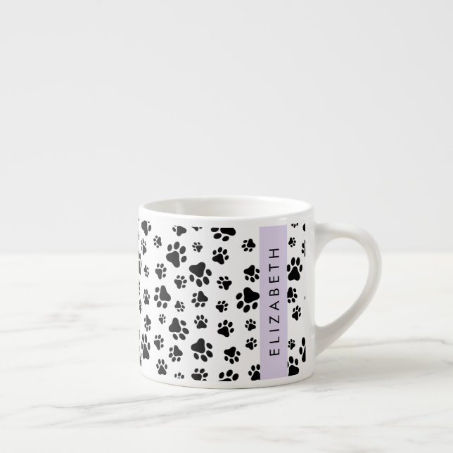 Tass Mönster, Hund, Tassar, Svartvit, ditt namn Espressomugg (Höger)