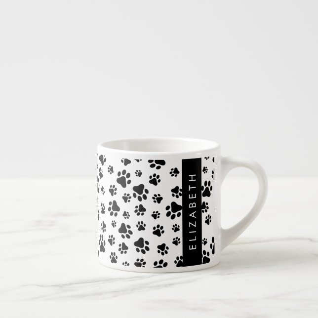 Tass Mönster, Hund, Tassar, Svartvit, ditt namn Espressomugg (Höger)