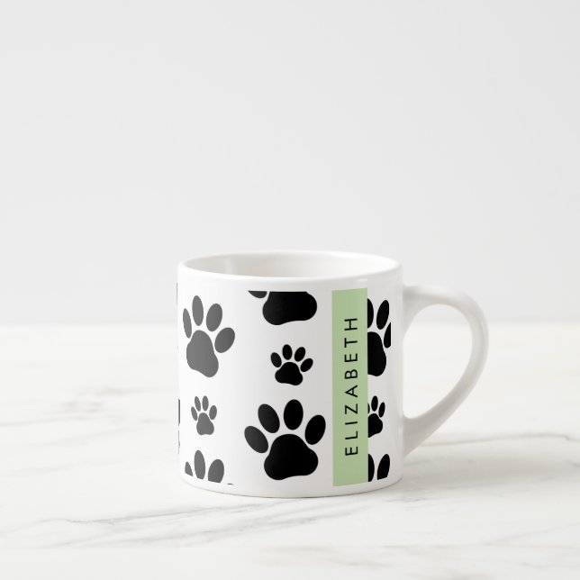 Tass Mönster, Hund, Tassar, Svartvit, ditt namn Espressomugg (Höger)
