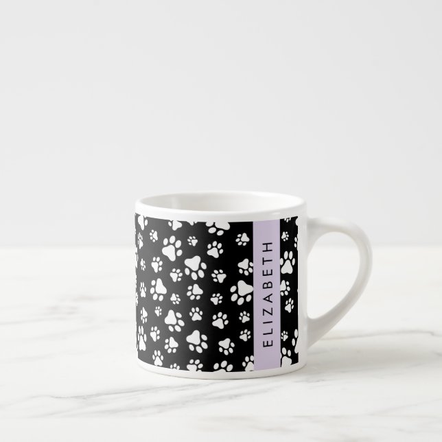 Tass Mönster, Hund, Tassar, Svartvit, ditt namn Espressomugg (Höger)