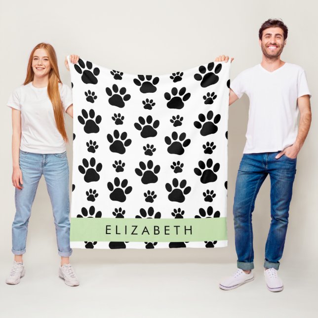 Tass Mönster, Hund, Tassar, Svartvit, ditt namn Fleecefilt (På plats)