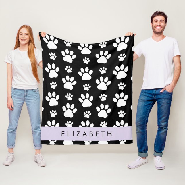 Tass Mönster, Hund, Tassar, Svartvit, ditt namn Fleecefilt (På plats)
