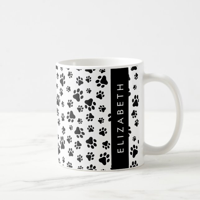 Tass Mönster, Hund, Tassar, Svartvit, ditt namn Kaffemugg (Höger)
