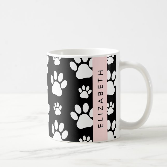 Tass Mönster, Hund, Tassar, Svartvit, ditt namn Kaffemugg (Höger)