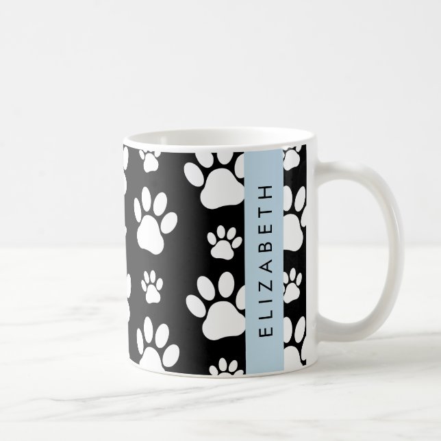 Tass Mönster, Hund, Tassar, Svartvit, ditt namn Kaffemugg (Höger)