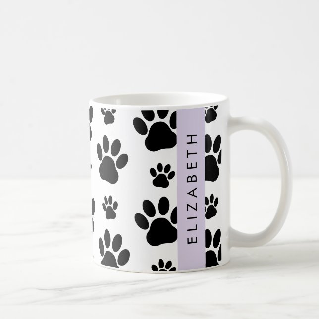Tass Mönster, Hund, Tassar, Svartvit, ditt namn Kaffemugg (Höger)