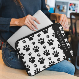 Tass Mönster, Hund, Tassar, Svartvit, ditt namn Laptop Fodral