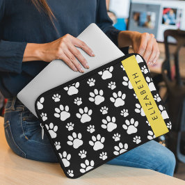 Tass Mönster, Hund, Tassar, Svartvit, ditt namn Laptop Fodral