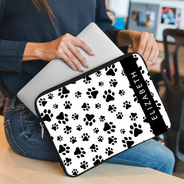 Tass Mönster, Hund, Tassar, Svartvit, ditt namn Laptop Fodral