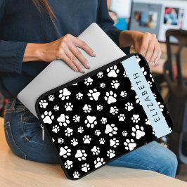 Tass Mönster, Hund, Tassar, Svartvit, ditt namn Laptop Fodral