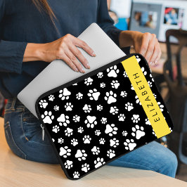 Tass Mönster, Hund, Tassar, Svartvit, ditt namn Laptop Fodral