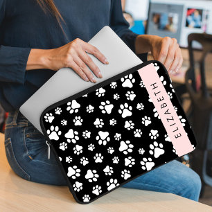 Tass Mönster, Hund, Tassar, Svartvit, ditt namn Laptop Fodral