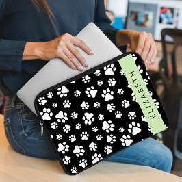 Tass Mönster, Hund, Tassar, Svartvit, ditt namn Laptop Fodral