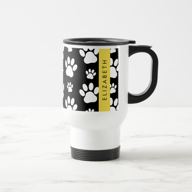 Tass Mönster, Hund, Tassar, Svartvit, ditt namn Resemugg (Höger)