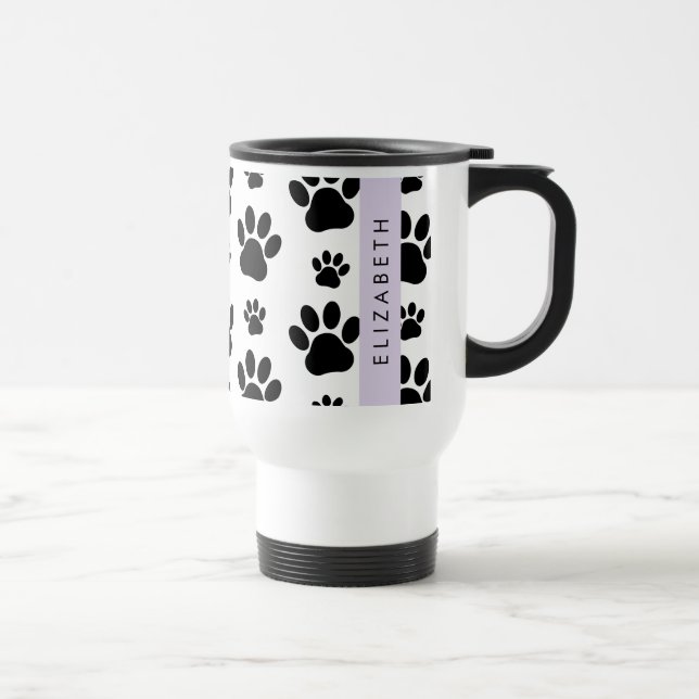 Tass Mönster, Hund, Tassar, Svartvit, ditt namn Resemugg (Höger)