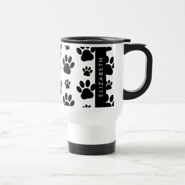 Tass Mönster, Hund, Tassar, Svartvit, ditt namn Resemugg (Höger)
