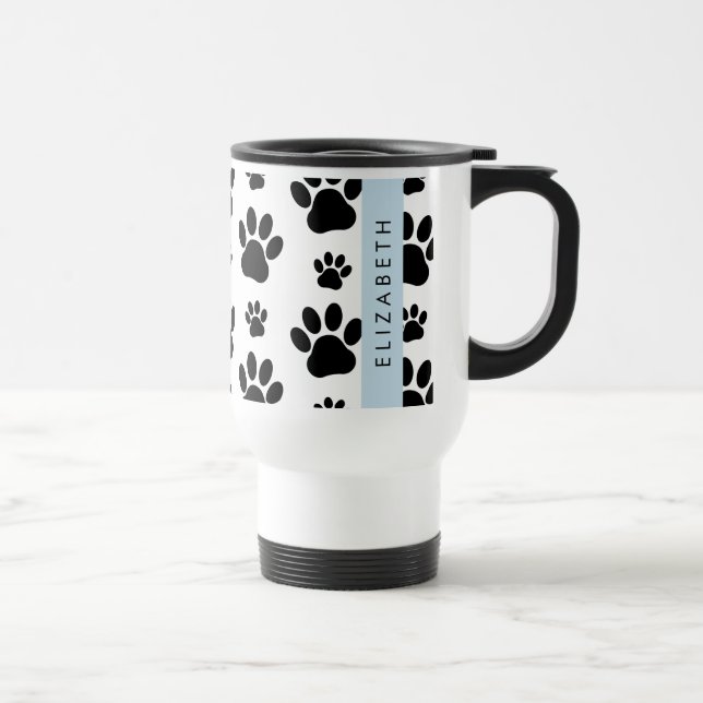 Tass Mönster, Hund, Tassar, Svartvit, ditt namn Resemugg (Höger)