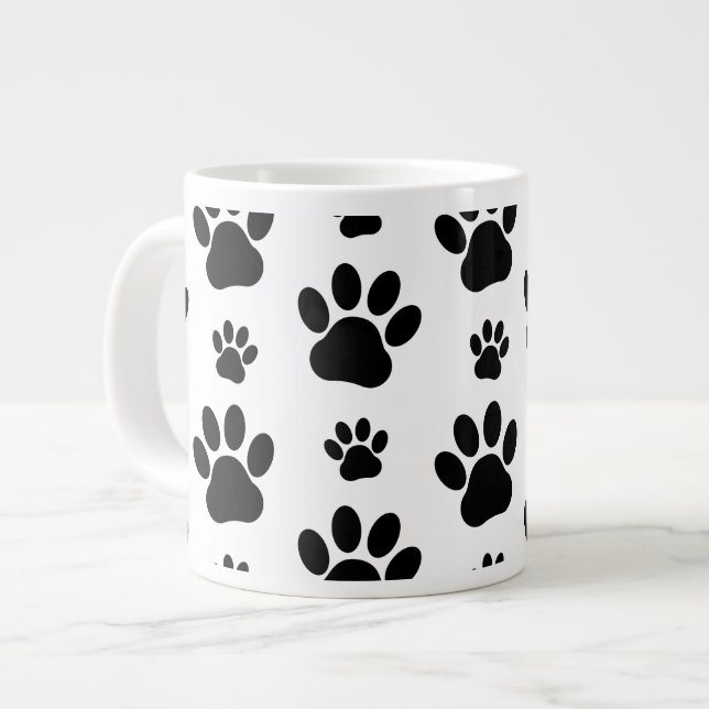 Tass Mönster, Hund, Tassar, Tass avtryck, Svarta h Jumbo Mugg (Framsida vänster)