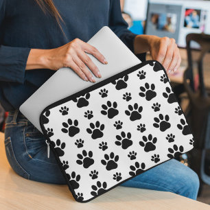 Tass Mönster, Hund, Tassar, Tass avtryck, Svarta h Laptop Fodral