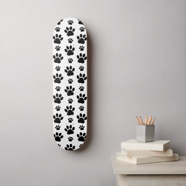 Tass Mönster, Hund, Tassar, Tass avtryck, Svarta h Mini Skateboard Bräda 18,5 Cm (Väggkonst)