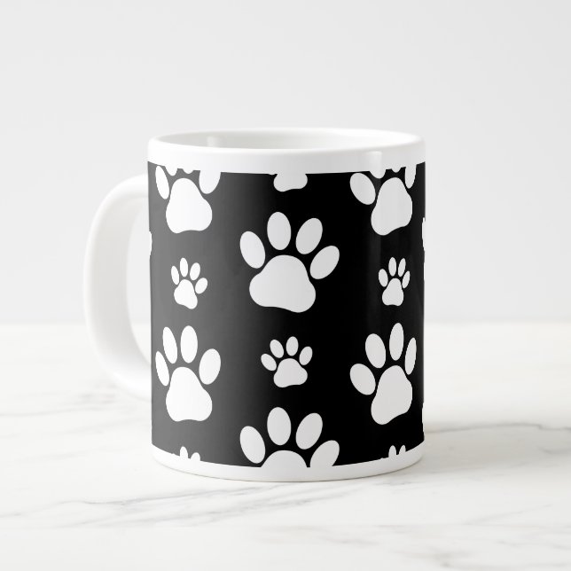 Tass Mönster, Tass avtryck, Hund, Tassar, Svarta h Jumbo Mugg (Framsida vänster)