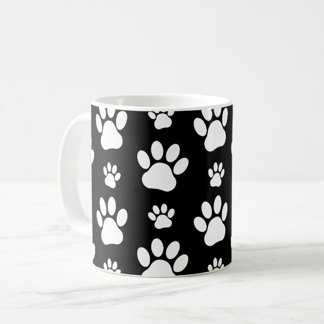 Tass Mönster, Tass avtryck, Hund, Tassar, Svarta h Kaffemugg (Framsida vänster)