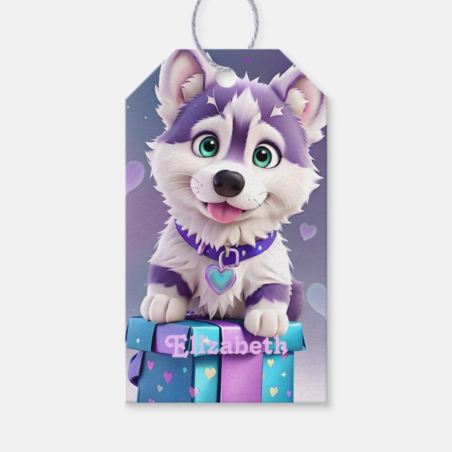 Tass och presenter Husky-valpsfirande Presentetikett (Framsidan)