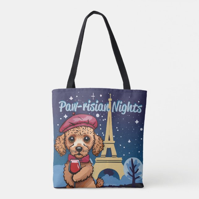 Tass-risisk Natt! Cute Pudel Totebag Tygkasse (Baksida)