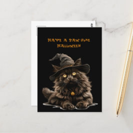 Tass-some Halloween Black Cat Witch Hat Vykort