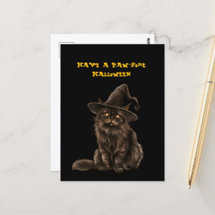 Tass-some Halloween Black Cat Witch Hat Vykort