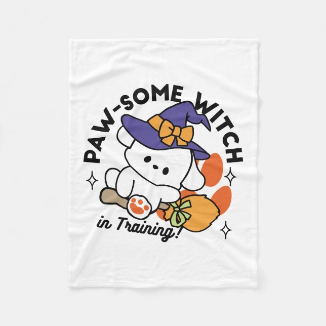 Tass-some Witch in Training - Cute Halloween Hund Fleecefilt (Framsidan)