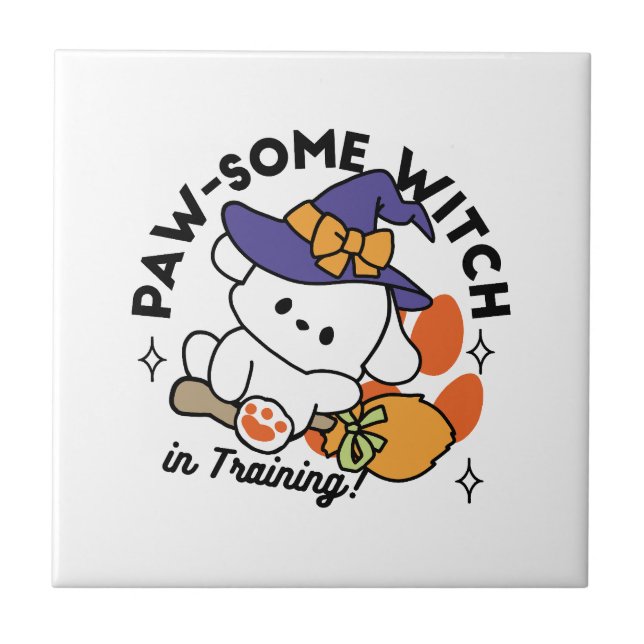 Tass-some Witch in Training - Cute Halloween Hund Kakelplatta (Framsidan)