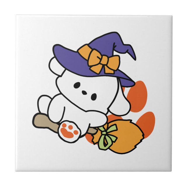 Tass-some Witch in Training - Cute Halloween Hund Kakelplatta (Framsidan)