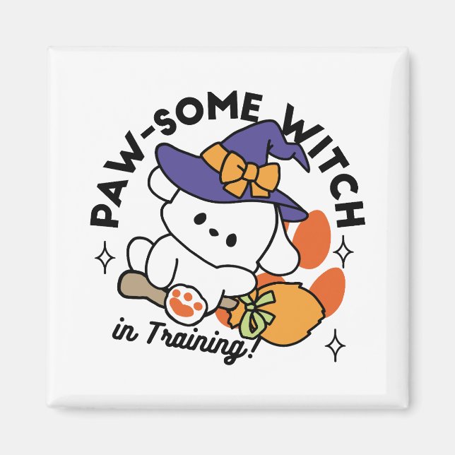 Tass-some Witch in Training - Cute Halloween Hund Magnet (Framsidan)