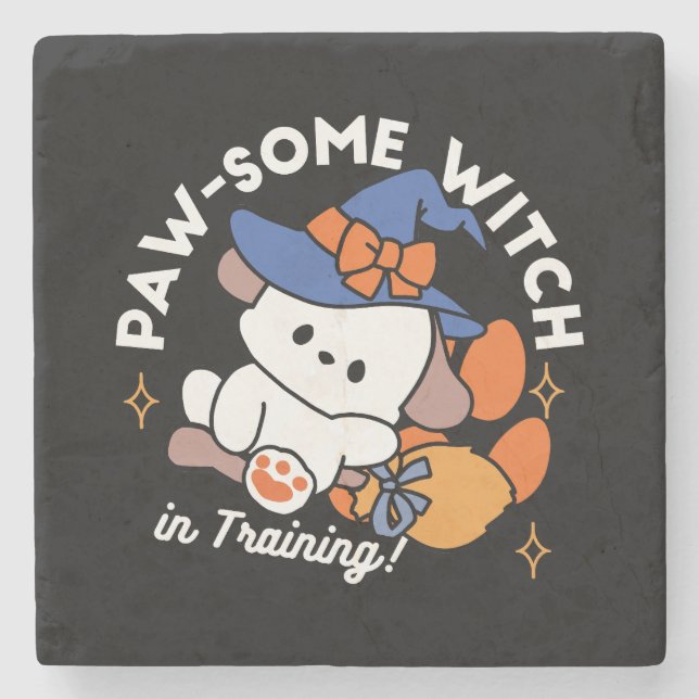 Tass-some Witch in Training - Cute Halloween Hund Stenunderlägg (Framsidan)
