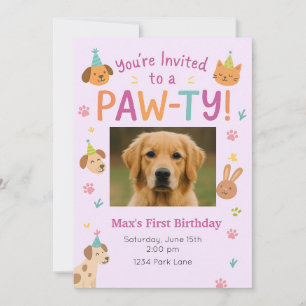 Tass-ty Animal-Anpassningsbar Pic Pet Birthday-inb Inbjudningar