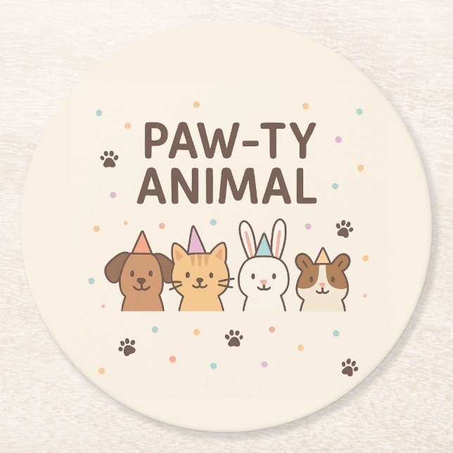 Tass-ty Animal Cute Pet Birthday Underlägg Papper Rund (Framsidan)
