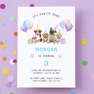 Tass-ty Hund Blue Birthday Watercolor Inbjudningar