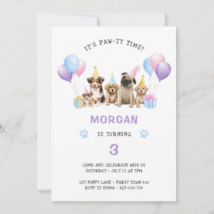Tass-ty Hund Lila Birthday Inbjudningar