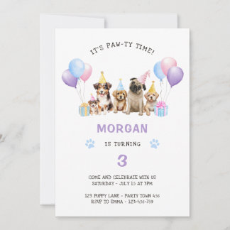 Tass-ty Hund Lila Birthday Inbjudningar