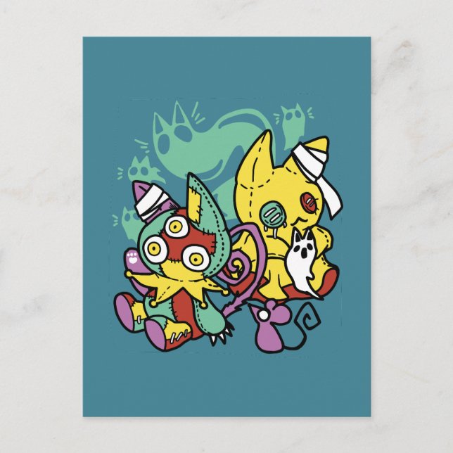 Tass-vänlig | Monstrous Cats Halloween Vykort (Framsida)