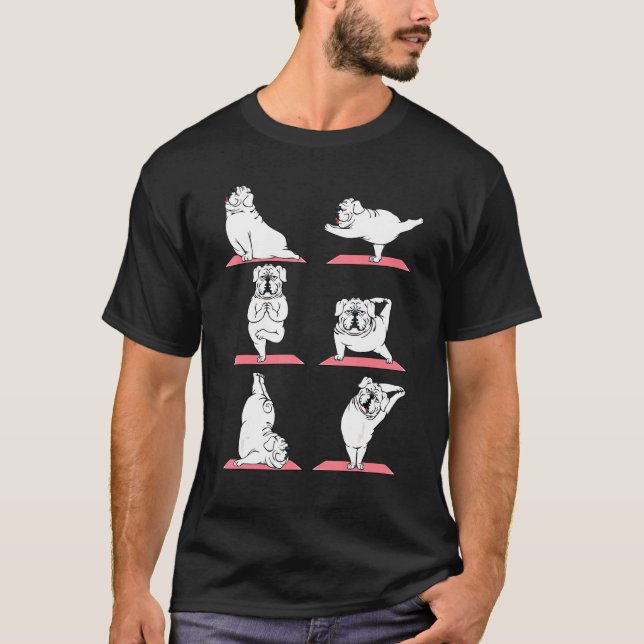 Tass Yoga Bulldog Puppy Doggie Pose Animal Fläkt T Shirt (Framsida)
